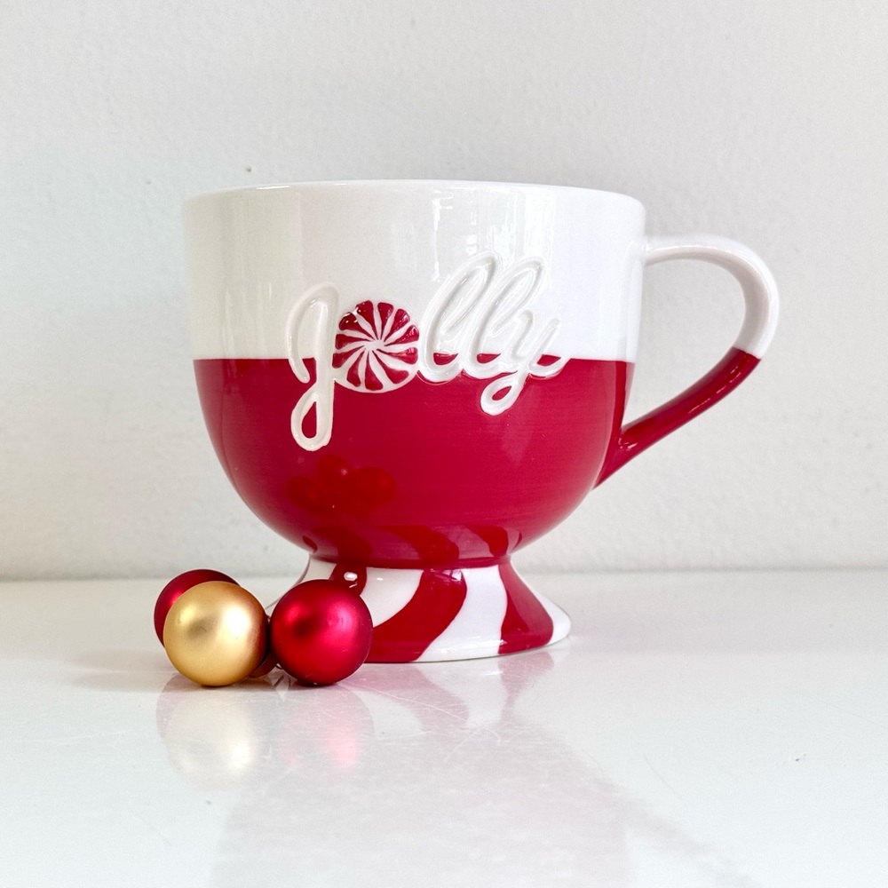 Starbucks "Jolly" Red and White Footed Holiday Mug ~ 2007